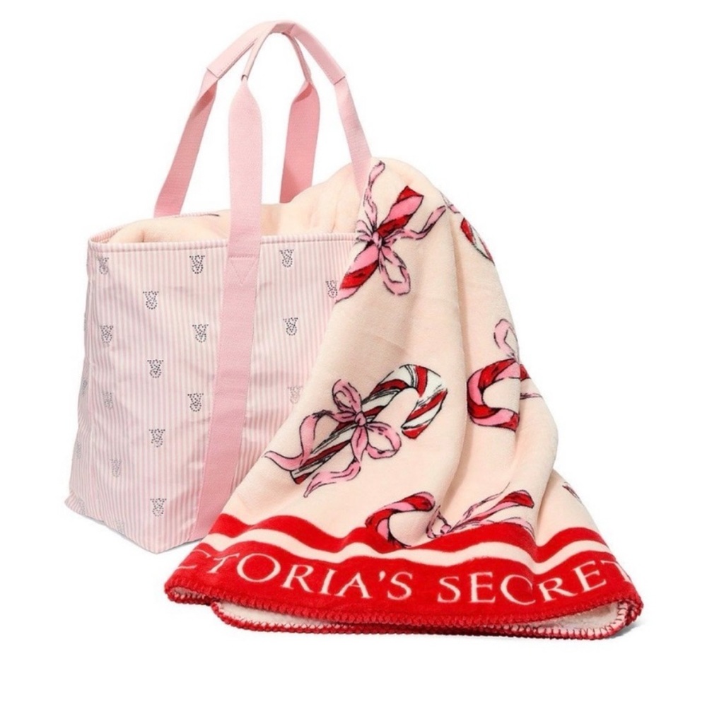 Victoria's Secret Pink and Red Tote with Blanket